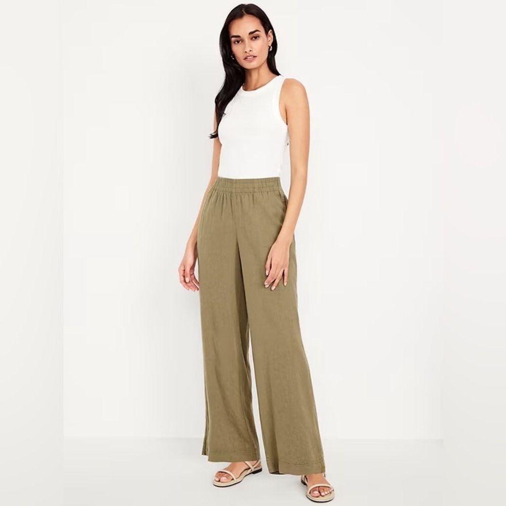 NEW! Old Navy Kombu Green High-Waisted Linen-Blend Wide-Leg Pants -#683290 🩷🪕 - Picture 2 of 8